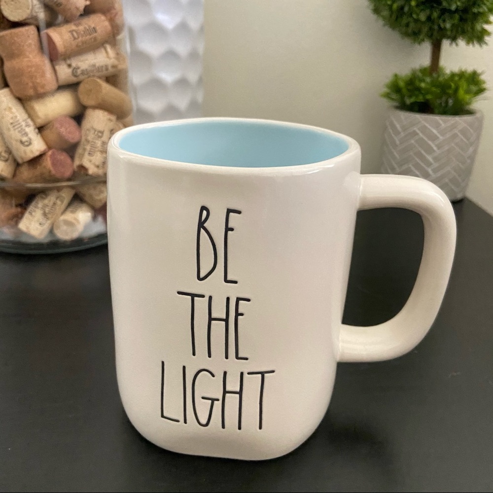 Rae Dunn ‘BE THE LIGHT’ Mug Baby Blue Inside